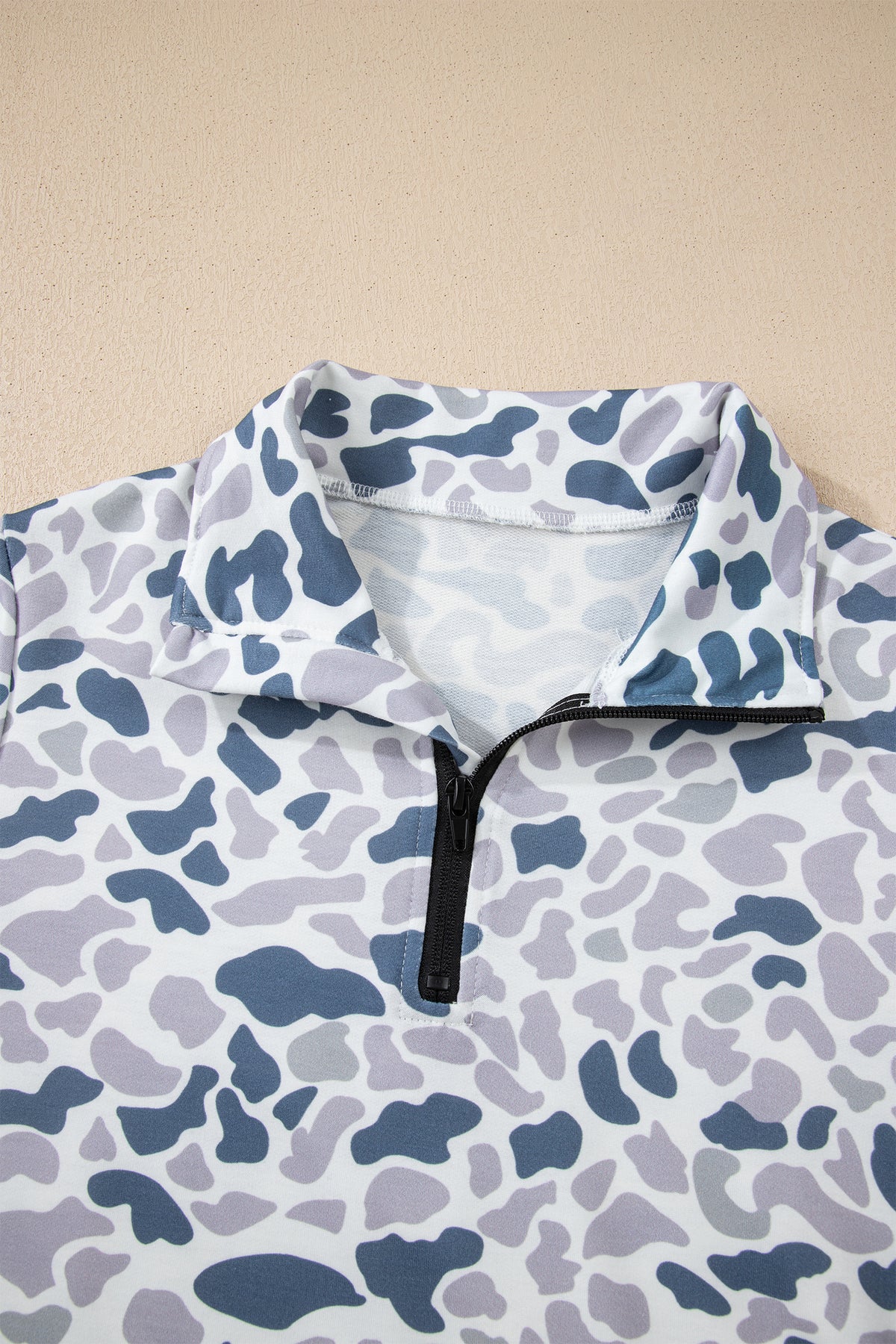 Camouflage Print Kangaroo Pocket Zip Collar Pullover Sweatshirt - KaleaBoutique.com
