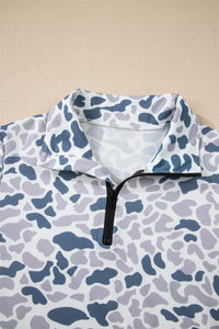 Camouflage Print Kangaroo Pocket Zip Collar Pullover Sweatshirt - KaleaBoutique.com