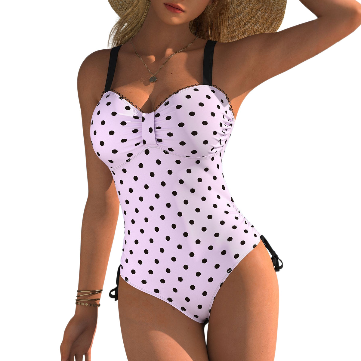 Retro Polka Dot Open-Back One-Piece Swimsuit by Kalea Boutique - KaleaBoutique.com