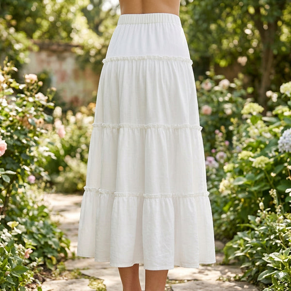 Women's Drawstring Elastic-Waist Tiered Midi Skirt