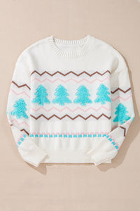 KaleaBoutique Stylish Striped Christmas Tree Ribbed Trim Drop Shoulder Sweater - KaleaBoutique.com