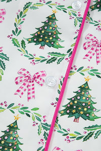 KaleaBoutique Comfortable Christmas Fashion Print Velvet Trim Bow Knot Pajama 2pcs Short Set - KaleaBoutique.com