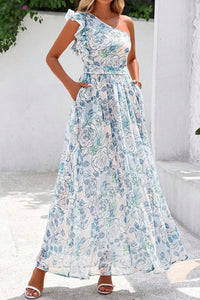 KaleaBoutique Stylish Floral Print Ruffled One Shoulder Vacation Maxi Dress - KaleaBoutique.com