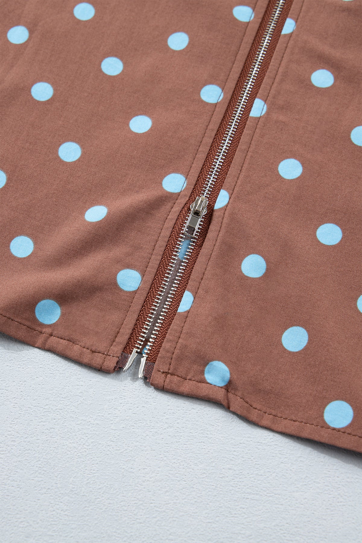 KaleaBoutique Stylish Polka Dot Print Contrast Trim V Neck Zip Up Sleeveless Dress - KaleaBoutique.com