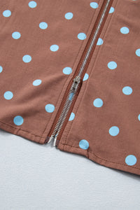 KaleaBoutique Stylish Polka Dot Print Contrast Trim V Neck Zip Up Sleeveless Dress - KaleaBoutique.com