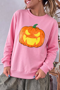 KaleaBoutique Stylish Embroidered Pumpkin Face Long Sleeve Round Neck Sweatshirt - KaleaBoutique.com