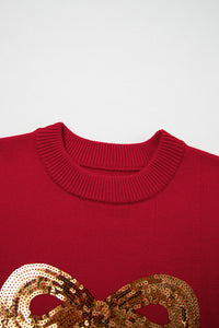 Sequined Bow Graphic Christmas Holiday Sweater - KaleaBoutique.com
