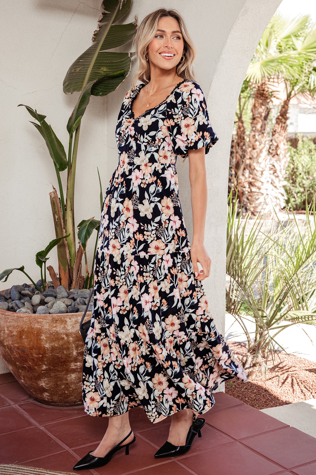 KaleaBoutique Comfortable Short Sleeve Smocked Detail High Waist Floral Maxi Dress - KaleaBoutique.com
