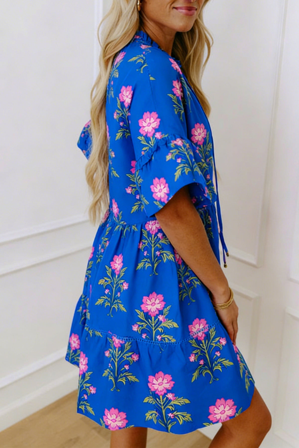 KaleaBoutique Comfortable V Neck Short Sleeve Loose Flower Dress - KaleaBoutique.com