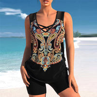 Women's Printed Crisscross Swim Top and Shorts 2 PC Tankini Set - KaleaBoutique.com