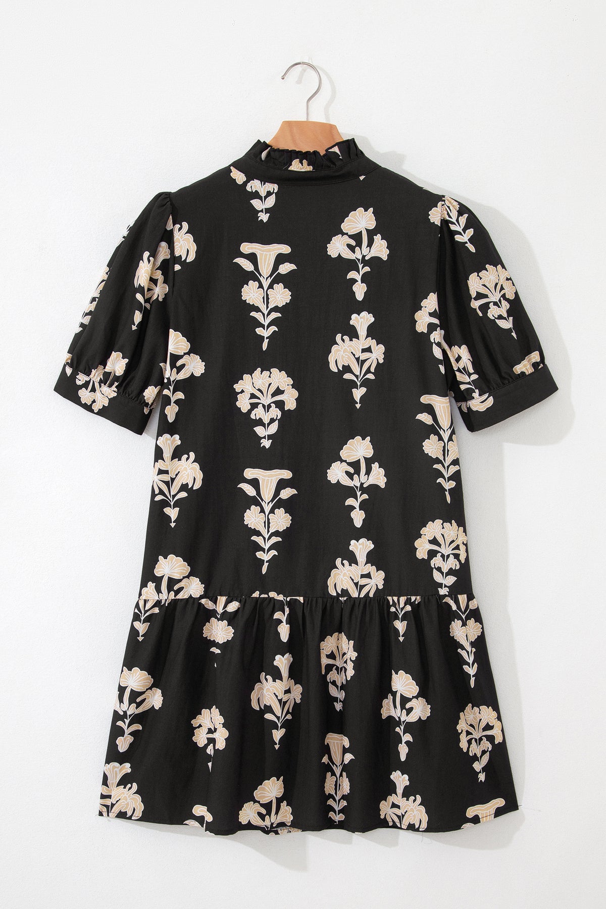 KaleaBoutique Comfortable Frilled V Neck Puff Short Sleeve Floral Mini Dress - KaleaBoutique.com