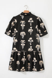 KaleaBoutique Comfortable Frilled V Neck Puff Short Sleeve Floral Mini Dress - KaleaBoutique.com