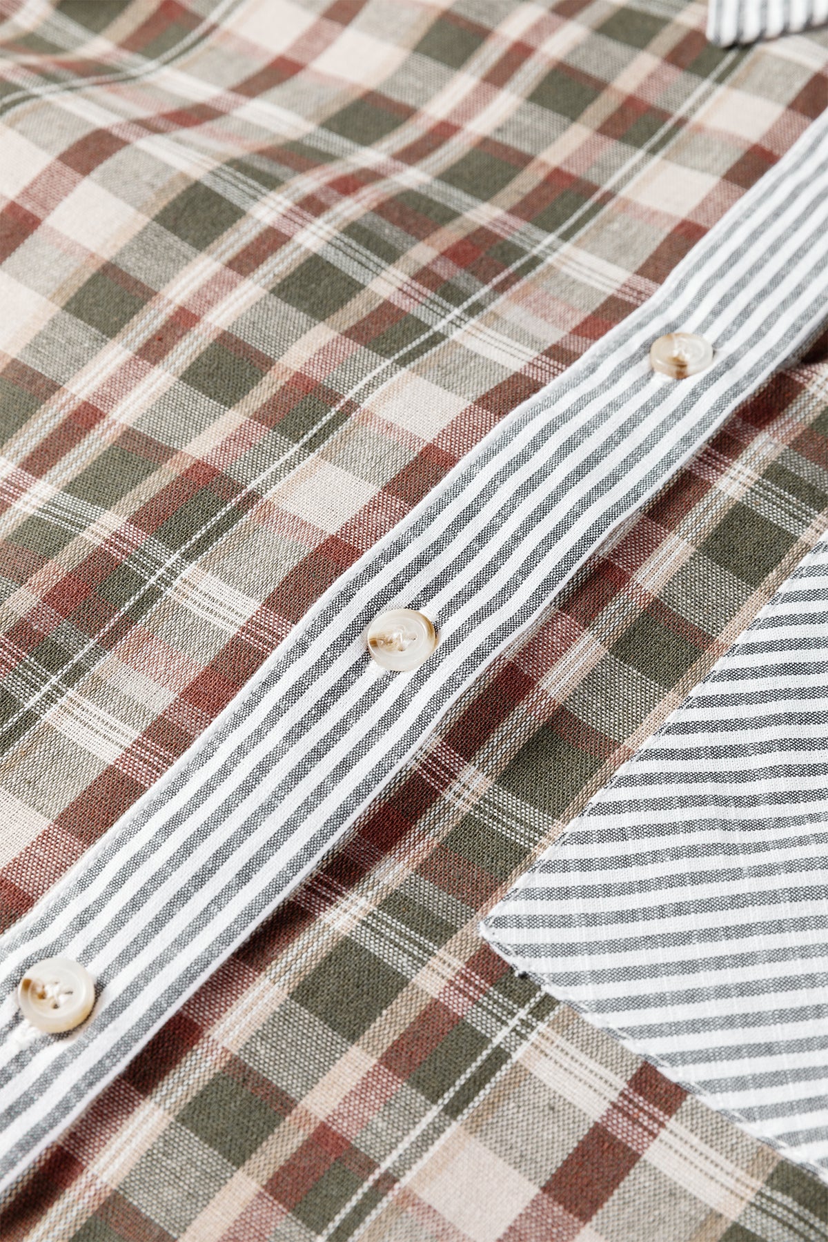 KaleaBoutique Stylish Plaid Print Striped Patchwork Single Chest Pocket Buttoned Shirt - KaleaBoutique.com