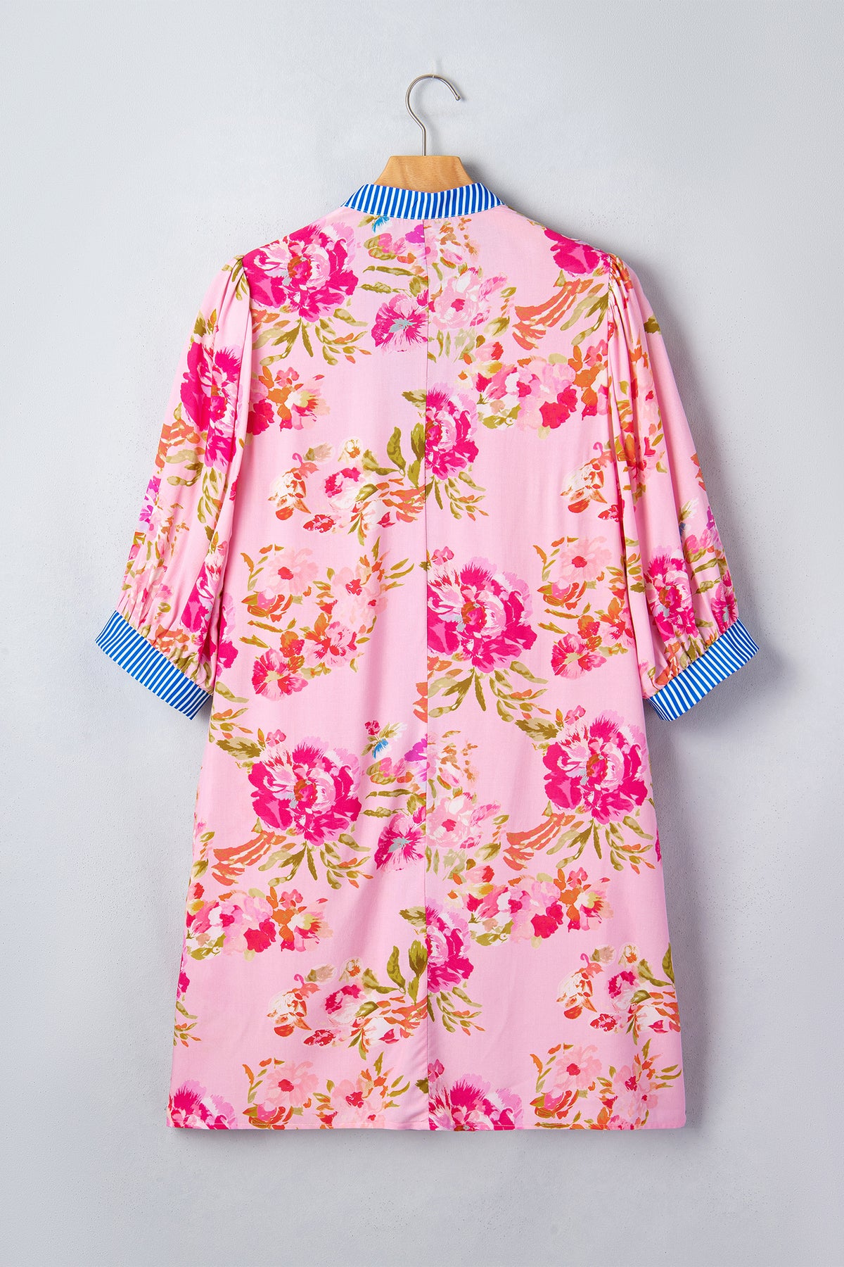 KaleaBoutique Stylish Floral Striped Patchwork Trim Half Sleeve Mini Dress - KaleaBoutique.com