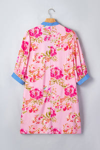 KaleaBoutique Stylish Floral Striped Patchwork Trim Half Sleeve Mini Dress - KaleaBoutique.com