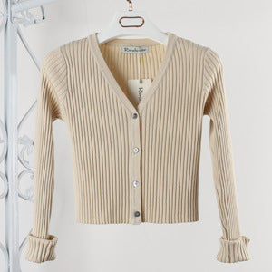 Women's Cropped Ribbed V-Neck Button-Front Cardigan - KaleaBoutique.com