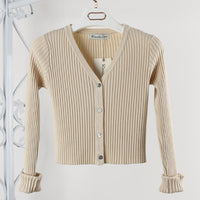 Women's Cropped Ribbed V-Neck Button-Front Cardigan - KaleaBoutique.com