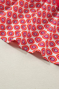 KaleaBoutique Stylish Geometric Floral Print Color Block Trim Button Front Ruffle Hem Dress - KaleaBoutique.com