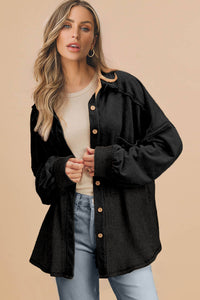 Waffle Knit Patchwork Exposed Seam Loose Shacket - KaleaBoutique.com