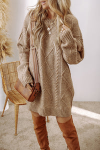 KaleaBoutique Stylish Cable Knit Drop Shoulder Loose Fit Sweater Dress - KaleaBoutique.com
