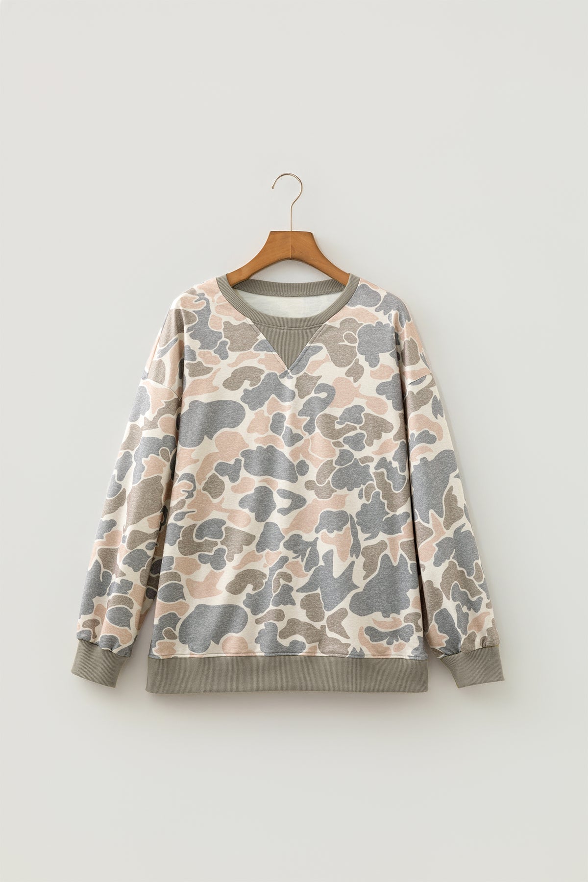 KaleaBoutique Stylish Camo Print Ribbed Trim Casual Pullover Sweatshirt - KaleaBoutique.com