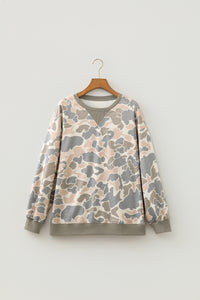 KaleaBoutique Stylish Camo Print Ribbed Trim Casual Pullover Sweatshirt - KaleaBoutique.com
