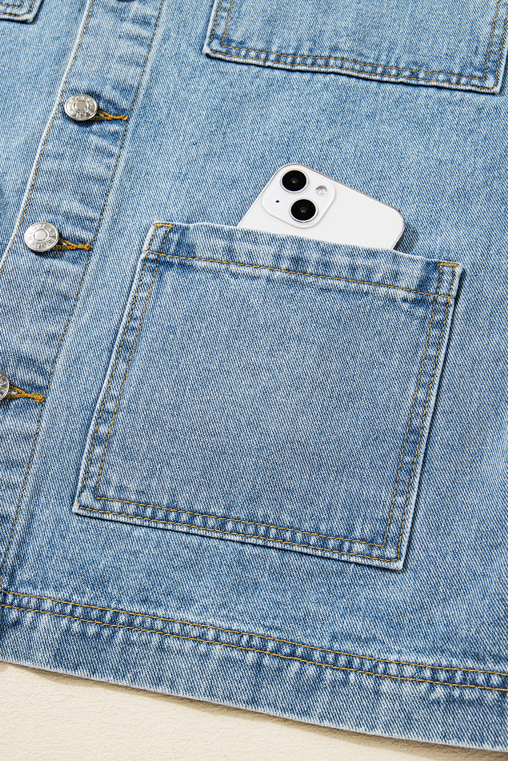 Multi Patched Pockets Side Tie up Boyfriend Style Denim Jacket - KaleaBoutique.com