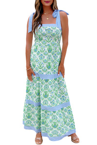KaleaBoutique Stylish Geometric Floral Print Striped Patchwork Detail Sleeveless Dress（Runs Small ）