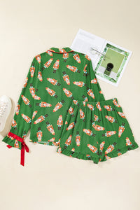KaleaBoutique Stylish Christmas Candy Contrast Trim Bow Knot Silky 2pcs Pajama Set - KaleaBoutique.com