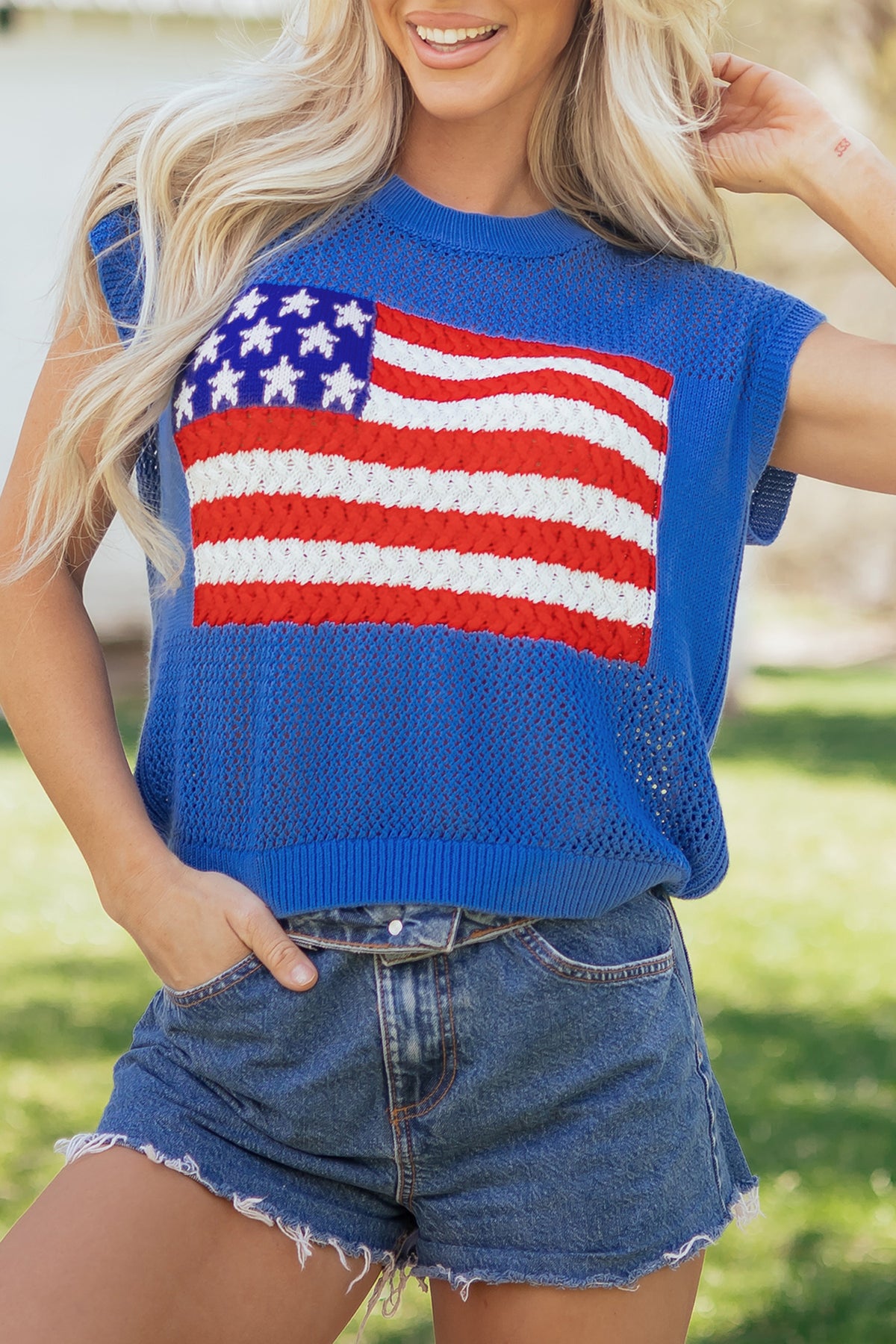 KaleaBoutique Comfortable Flag Graphic Short Sleeve Sweater Top - KaleaBoutique.com