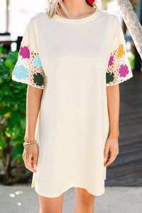 KaleaBoutique Stylish Floral Crochet Splicing Sleeve T Shirt Dress - KaleaBoutique.com
