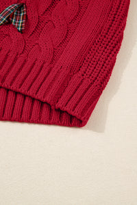 KaleaBoutique Comfortable Plaid Lace up Detail Christmas Holiday Puff Short Sleeve Sweater - KaleaBoutique.com