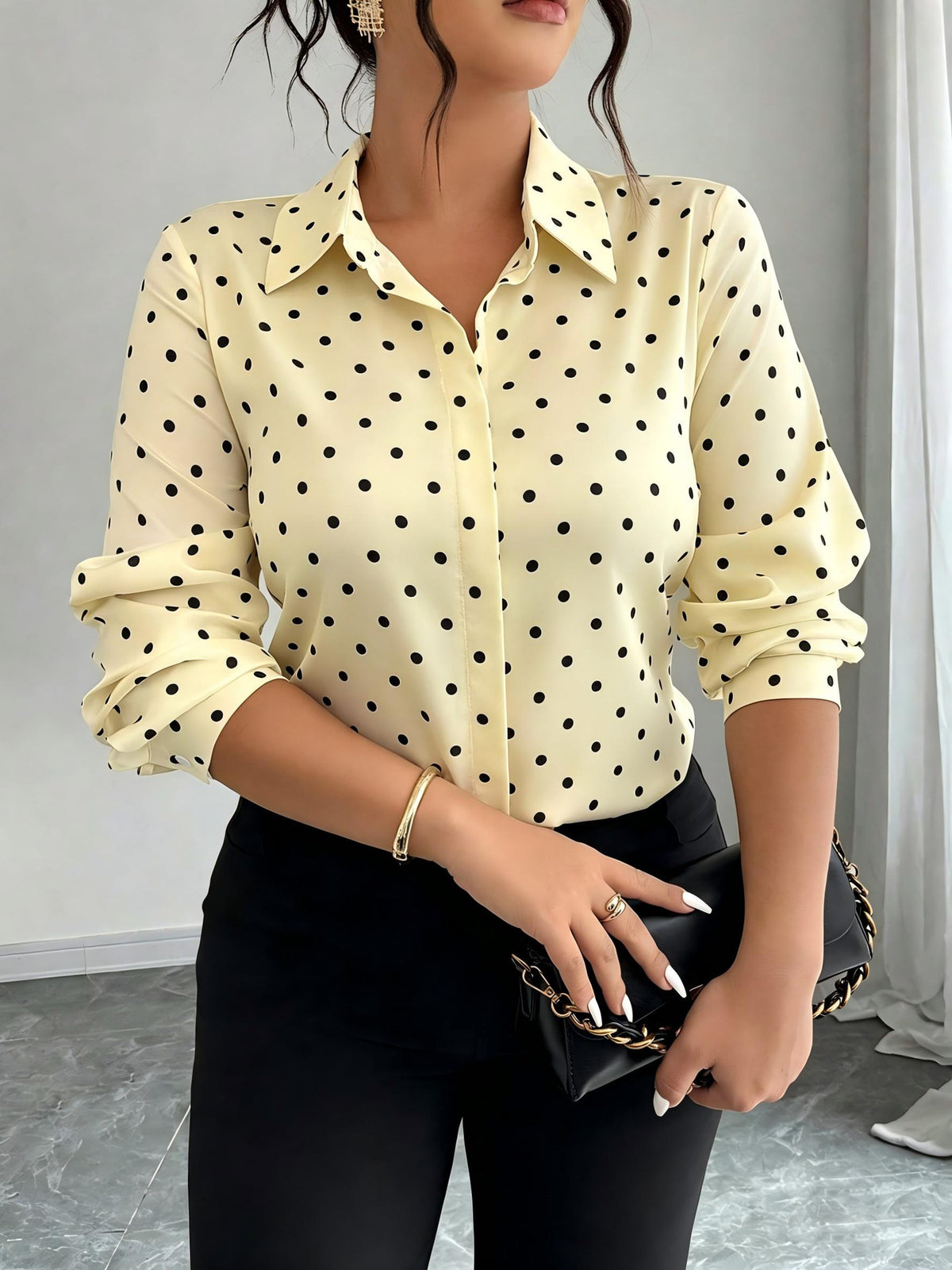 Women's Long-sleeve Polka-dot Slim-fit Lapel Blouse - KaleaBoutique.com