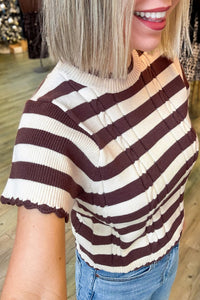 KaleaBoutique Comfortable Ribbed Knit Cable Detail Short Sleeve Sweater - KaleaBoutique.com