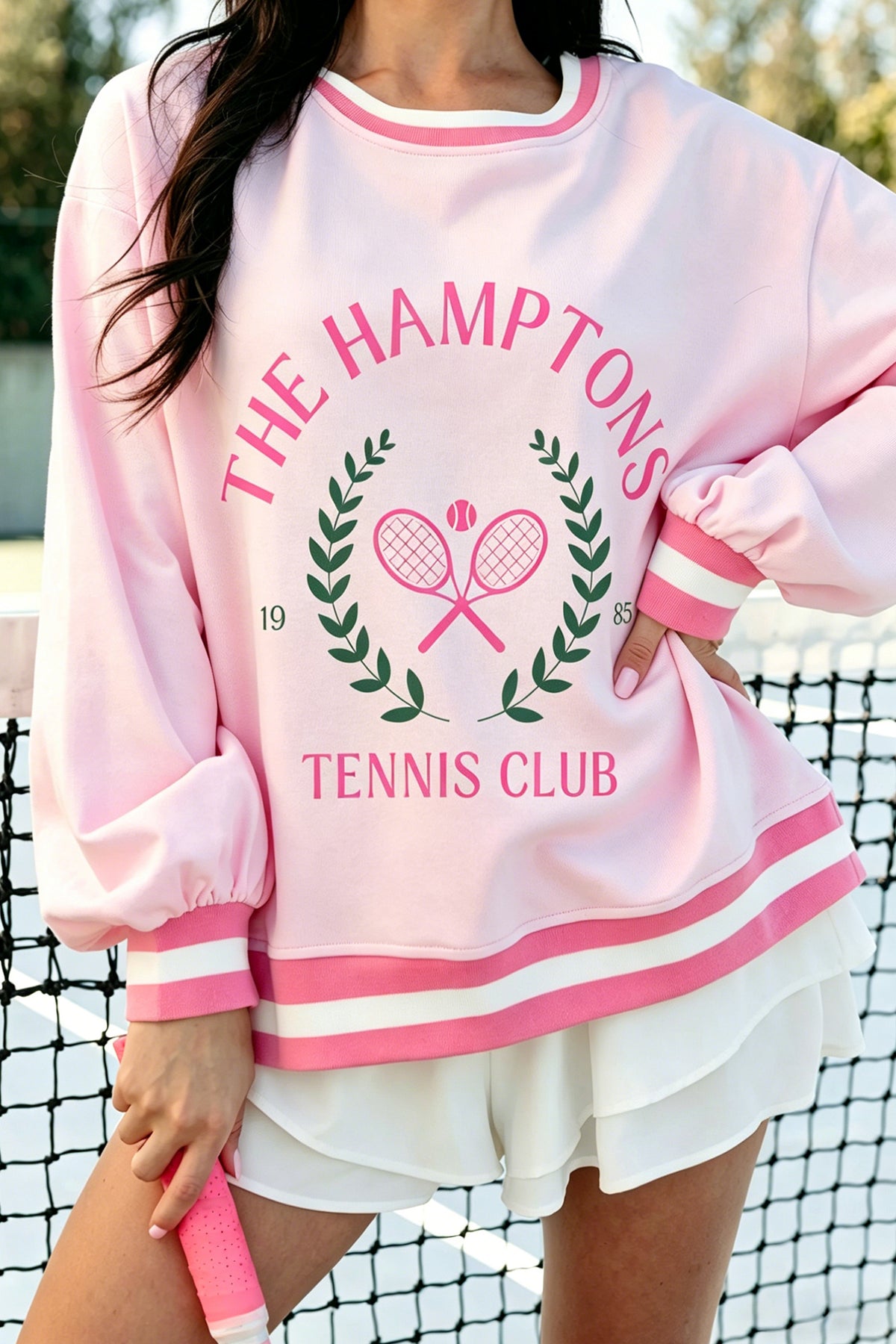 KaleaBoutique Comfortable Embroidered Tennis Club Crew Neck Pullover Sweatshirt - KaleaBoutique.com
