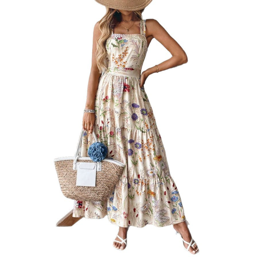 Plant And Floral Strap Maxi Dress - KaleaBoutique.com