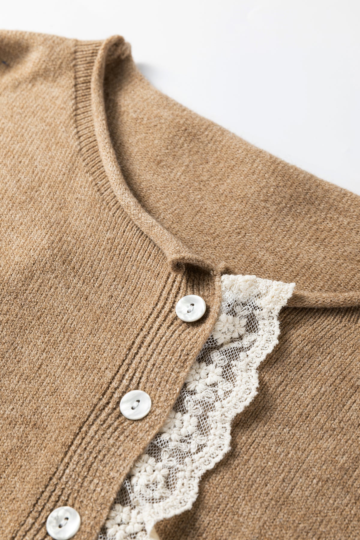 KaleaBoutique Comfortable Contrast Frilled Lace Trim Loose Cardigan Sweater - KaleaBoutique.com