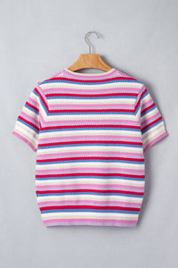 KaleaBoutique Stylish Textured Stripes Knit Short Sleeve Sweater - KaleaBoutique.com