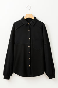 Waffle Knit Patchwork Exposed Seam Loose Shacket - KaleaBoutique.com
