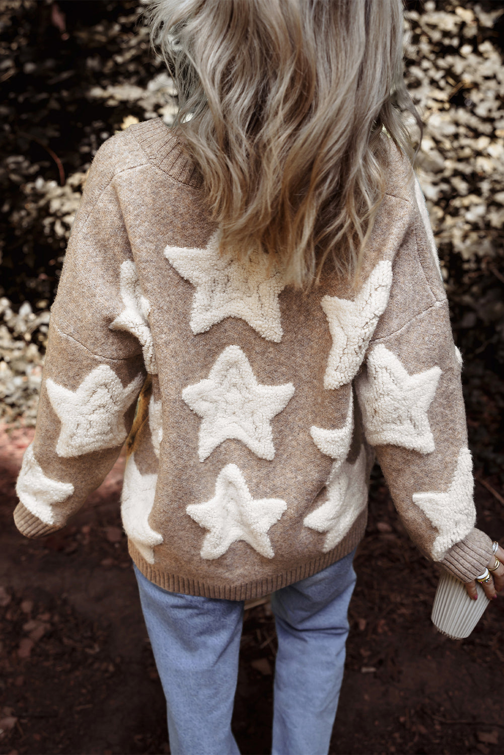 KaleBoutique Stylish Sherpa Star Pattern Textured Sweater Cardigan with Pockets - KaleaBoutique.com