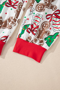 KaleaBoutique Stylish Christmas Pattern Button V Neck Pullover Drawstring Pants 2pcs Lounge Set - KaleaBoutique.com