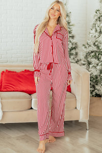 KaleaBoutique Comfortable Contrast Velvet Trim Bow Knot Waist 2pcs Pajama Set - KaleaBoutique.com
