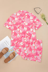 KaleaBoutique Comfortable Heart Print Shirt Style Silky Short Pajama Set - KaleaBoutique.com