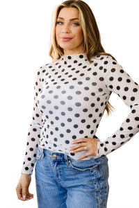 KaleaBoutique Stylish Polka Dot Mesh Long Sleeve Stand Neck Sheath Top - KaleaBoutique.com