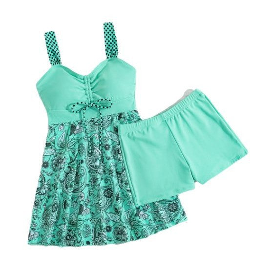 Women's Paisley Print Ruched Swim Dress and Shorts 2 PC Tankini Set - KaleaBoutique.com