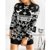 Women's Reindeer and Snowflake Christmas Sweater Dress - KaleaBoutique.com