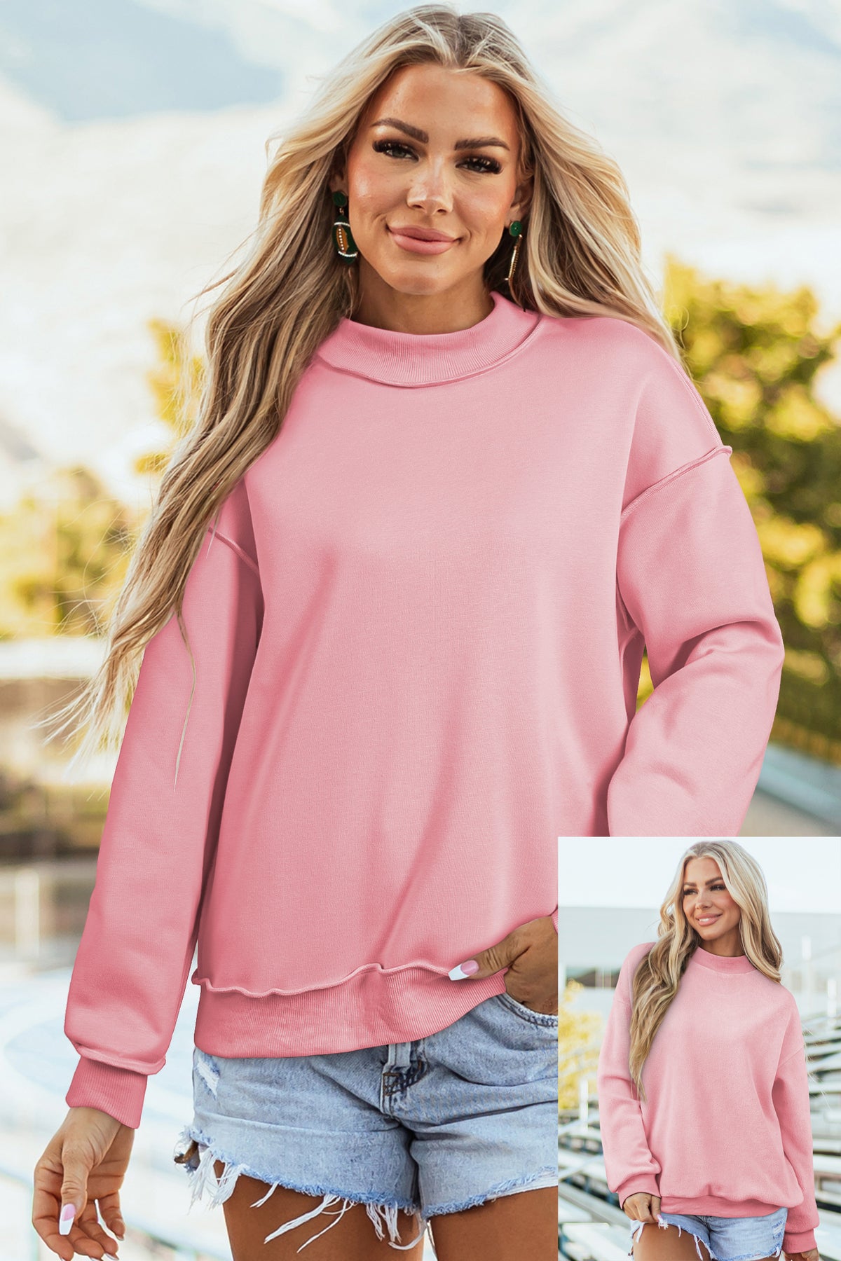 KaleaBoutique Comfortable Oversize Drop Shoulder Reversible Mock Neck Sweatshirt - KaleaBoutique.com