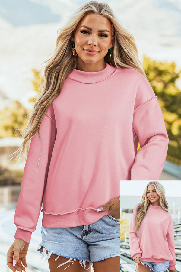 KaleaBoutique Comfortable Oversize Drop Shoulder Reversible Mock Neck Sweatshirt - KaleaBoutique.com