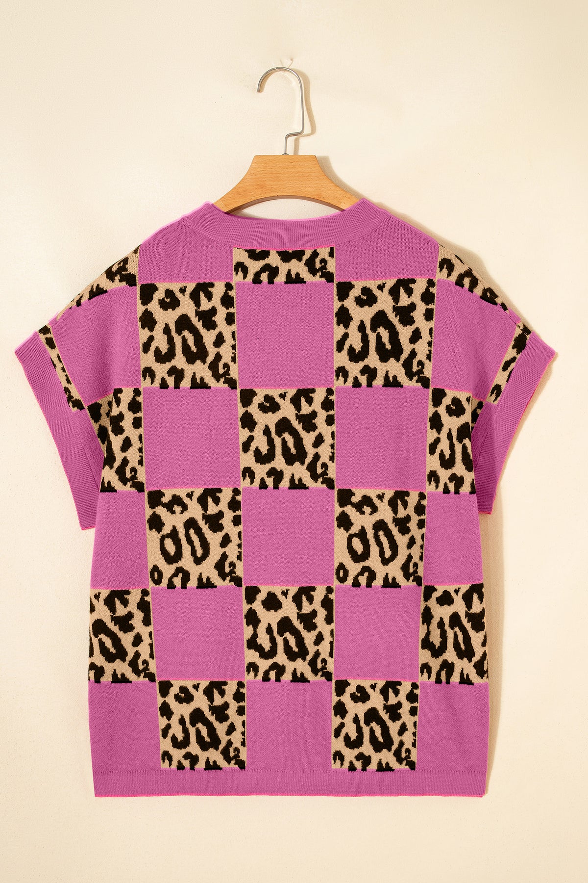 KaleaBoutique Comfortable Leopard Checkerboard Short Sleeve Knit Sweater - KaleaBoutique.com