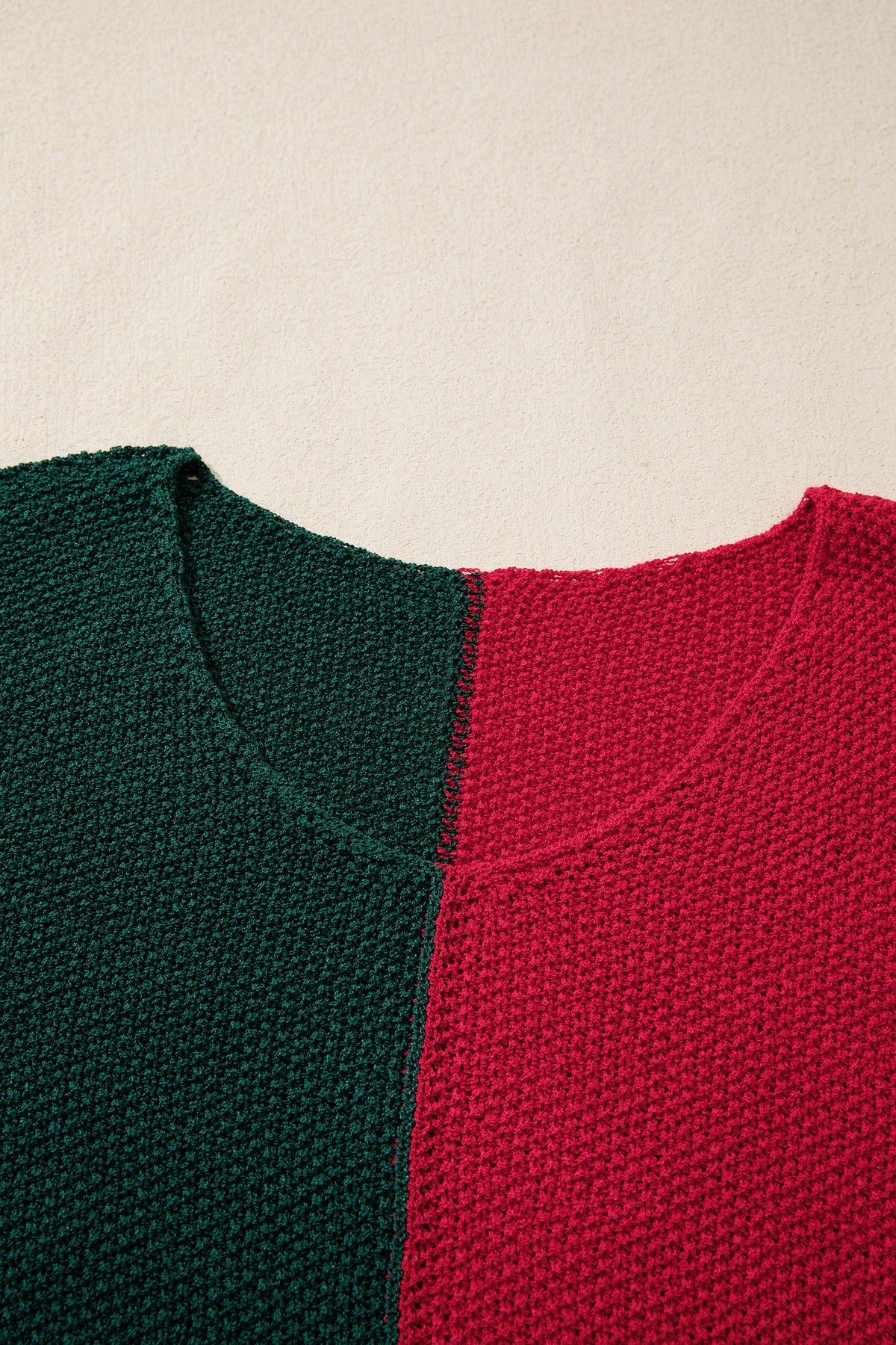 Color Block Knit V Neck Loose Sweater - KaleaBoutique.com